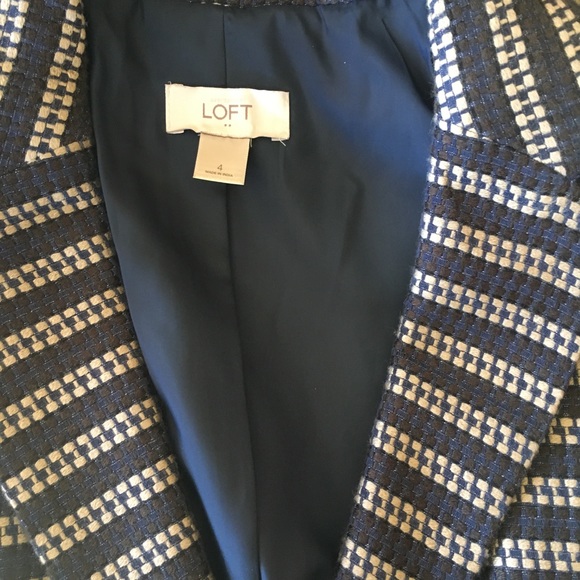 Loft suit jacket skirt set tan navy stripped - Picture 4 of 7